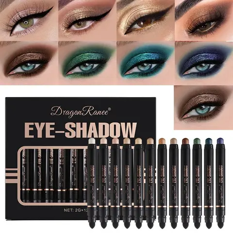 12-Pack Dual-Ended Pearl Eyeshadow Sticks, Waterproof Glitter Eye Makeup, Easy Application, Perfect for Beginners & Festive Gifts