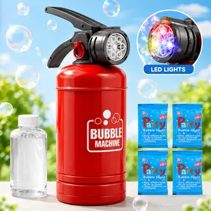Fire Extinguisher Style Bubble Machine Toy for Kids, LED Automatic Bubble Blower with Bubble Solution, Outdoor Summer Party Toy
