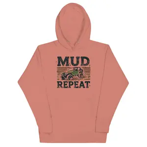 Mud. Jeep. Repeat! Hooded Sweatshirt for Jeep Enthusiast in multiple colors.