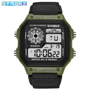 SYNOKE 9619 Luxury Men Digital Watch Stylish Canvas Watch Strap Waterproof Week Display Concise Sports Watch, for Active and Sport Lifestyle casual trendy wristwatch
