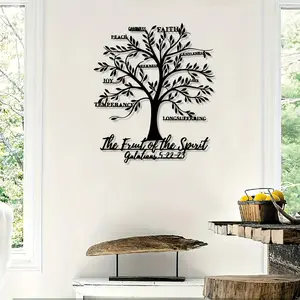 A vintage Tree of Life metal mural, iron statue mural with the scripture 'Fruit of the Holy Spirit', waterproof, perfect for kitchen walls and Easter decorations, perfect gift, Spiritual Wall Decor, Religious Home Decor
