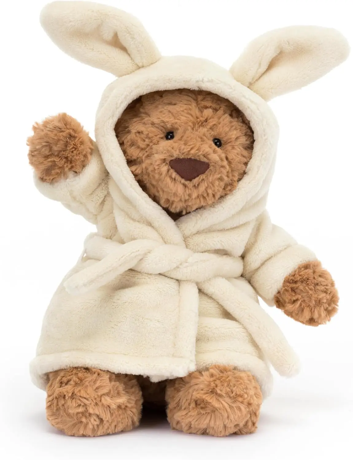Jellycat Bartholomew Bear Bathrobe Stuffed Animal – Cuddly Teddy Plush in Removable Cream Bunny Robe, Cute Gift for Bear Fans and Collectors