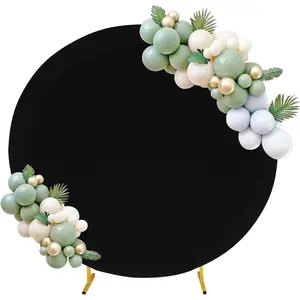 7.2FT Round Spandex Fitted Wedding Arch Cover for Circle Arch Stand, Thick Spandex Round Arch Backdrop Cover for Wedding Birthday Baby Bridal Shower(Black)