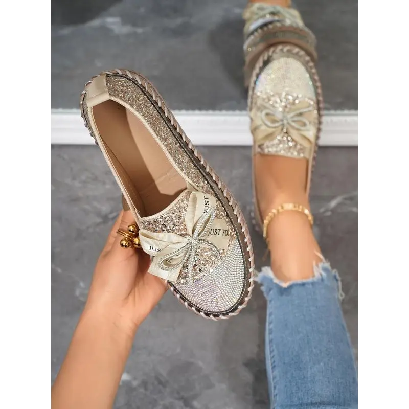 Women's Fashionable Glittering Slip on Loafers, Casual Comfortable Thick Sole Walking Shoes, All-match Commuter Shoes for Work & Daily Wear, Girl
