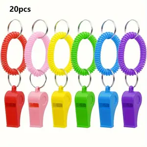 [Bright Sports Whistles] 20pcs Bright Transparent Sports Whistles with Bracelet | Adjustable Cord Wrist Keychain Ring, Suitable for Coaches Referees School Football Birthday Party Survival Emergency Training