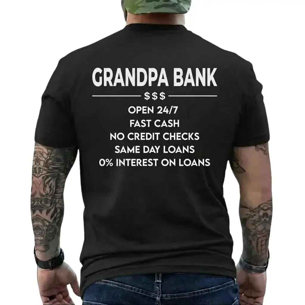 Funny Grandpa/Papa/Pawpaw/Pop/Pappy/Dad Bank T-Shirt for Men , "Open 247, No Credit Checks” Graphic Tee, Perfect Father’s Day Gift for Dad, Husband, Funny Family Humor Shirt, Daily Casual Cotton Menswear, Streetwear