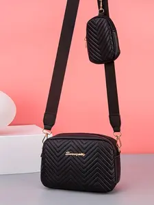 Women's Fashionable Chevron Quilted Crossbody Bag & Coin Purse,  Crossbody Bag Women, Casual Versatile Shoulder Bag & Coin Purse, Trendy All-match Bag Set for Daily Use, Gifts for Her, Crossbody Purses