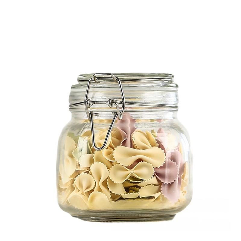 Glass Sealed Jar with Snap Lid Tea Jar Square Round Glass Bottle Honey Jar Pickle Jar Dried Fruit Grain Sealed Bottle