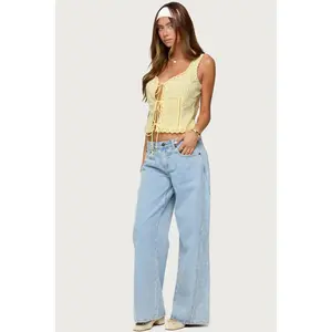Floral Split Low Rise Baggy Jeans