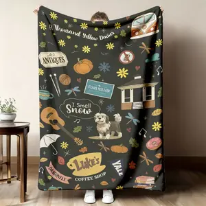 2026 New Arrivals 1pc Gilmore College Style Flannel Throw Blanket, Soft Warm Cozy Sofa Bed Office Blanket, Cartoon Printed Digital Pattern, All-Season Multipurpose Polyester, Suitable as a gift sizes 60*80,30*40 ,40*50 50*60