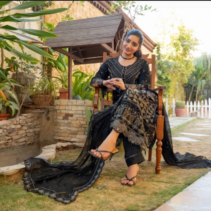 Women's Pakistani Designer Bint e Noor Shefon Panjabi Dress, High-Quality Party Wear