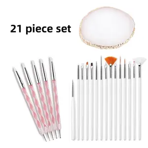 21 piece Nail Art Tools Set with Resin Nail Art Palette, 5 pcs 2 Way Acrylic Silicone Carving Pen, 15 pcs Nail Art Brush Nail Art Design Tools Beauty & Personal Care