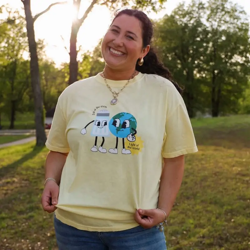 Salt and Light Tee Shirt - Yellow Graphic Tee with Unique Design Featuring Salt and Light Characters