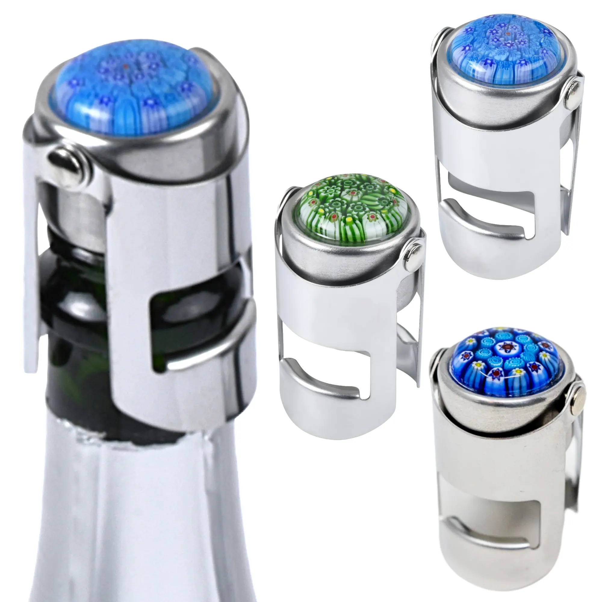 Millefiori Glass Champagne Bottle Stopper – Handmade, unique and beautiful gift for Prosecco, Cava, and Sparkling Wine Stopper with an airtight seal to keep bubbly fresher (Blue) Utensils Steel Stainless