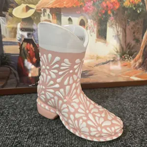 Pink with White Talavera Boot Vase