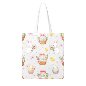 Womens Printed Canvas Tote Bag Easter Bunny And Eggs Pattern Spring Season Stylish Durable And Versatile Perfect For Any Occasion