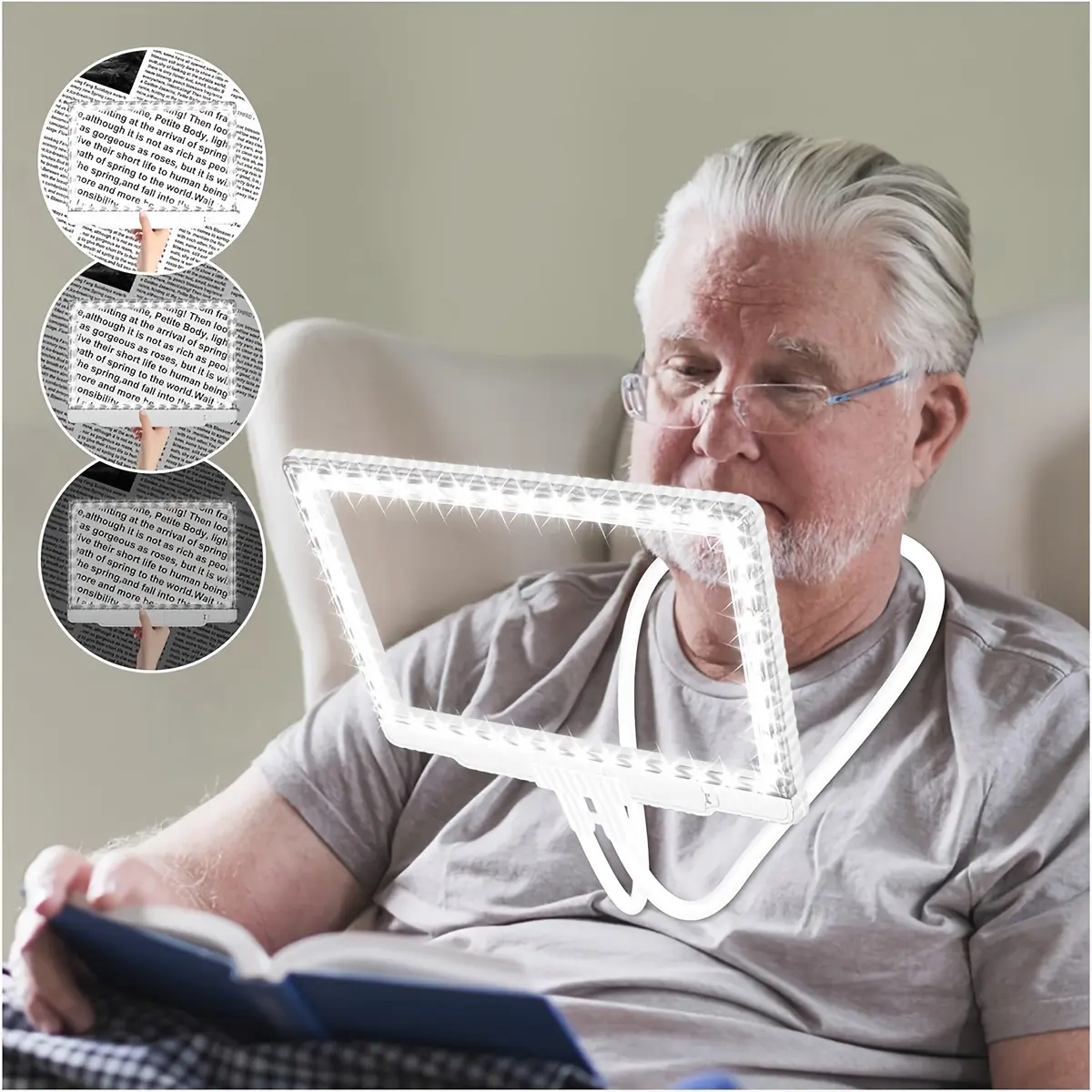Large Hands-Free Magnifier with Light 43 Super Bright LEDs Full Page Magnifier for Reading Horizontal And Vertical Screens with Flexible Gooseneck Battery-Powered Magnifier for Seniors