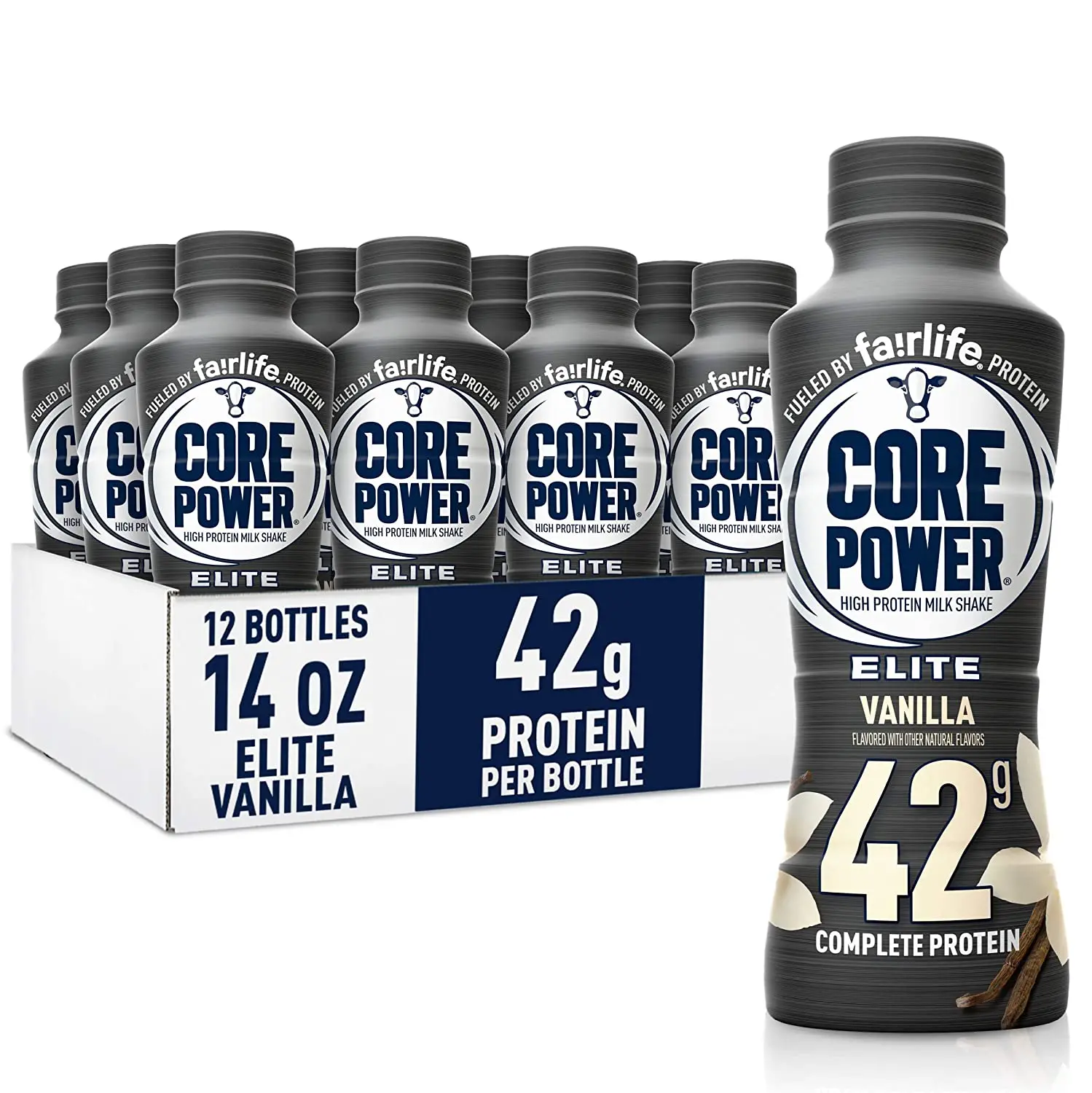 Core Power Elite High Protein, 42g Protein, Milk Shake, Vanilla, 14 oz (Pack of 12)