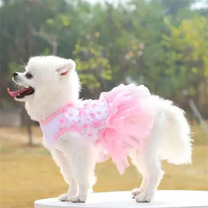 Pet Dog Cat Peach Blossom Dress Clothes, Teddy Bichon Pet Supplies, Dog Clothing, Cute Floral for Small Dogs and Cats