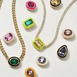 Women's DIY Teardrop Square Oil-Drip Colored Dopamine Zirconia Pendant Necklace, Customizable, Daily Long Fashion Accessory, Ideal Gift,summervibes