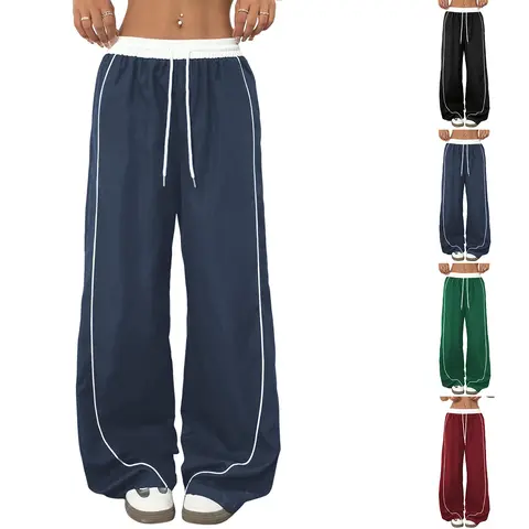 Tanming Womens Contrast Piping Sweatpants - High-Waisted Straight Leg Pants with Drawstring Casual Track Trousers - Spring Summer Fall Daily Streetwear Gym School Travel