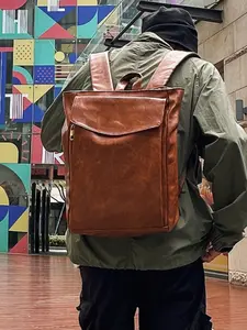 2025 Men's Fashion New Cross-Border European and American Retro High-End Backpack, Preppy Style PU Solid Color Double-Shoulder Bag, Minimalist Fashion Large-Capacity Backpack