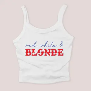 4th of July Shirt Micro Rib Tanktop - Red, White & Blonde