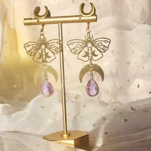 4g-25mm Gorgeous Gold Lunar Moth Lilac Dangle Plugs