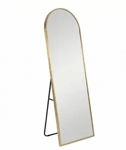 64"x16" Full Length Mirror Floor Standing, Anti-Rust Aluminum Frame, Arch, Gold