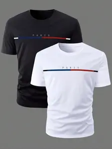 2-Piece Men's T-Shirt Training Suit Gym Sports Stretch Short Sleeve Crew Neck Muscle Training Fitness Casual Active Plain T-Shirt