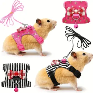 2pcs Hamster Harness & Leash Set - Padded Vest with Bow Bells