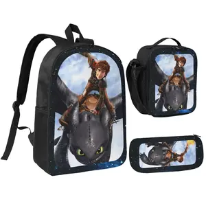 Unisex How to Train Your Dragon 22 backpack 3Pcs forTeen Girls Boys School Bookbag with LunchboxPecil box, office travel bag