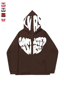 Men's Hooded Sweatshirt with Letter and Heart Print, Zip Closure and Insulated Lining, Fitted Street Style for Fall and Winter michael k gilchrist jumper