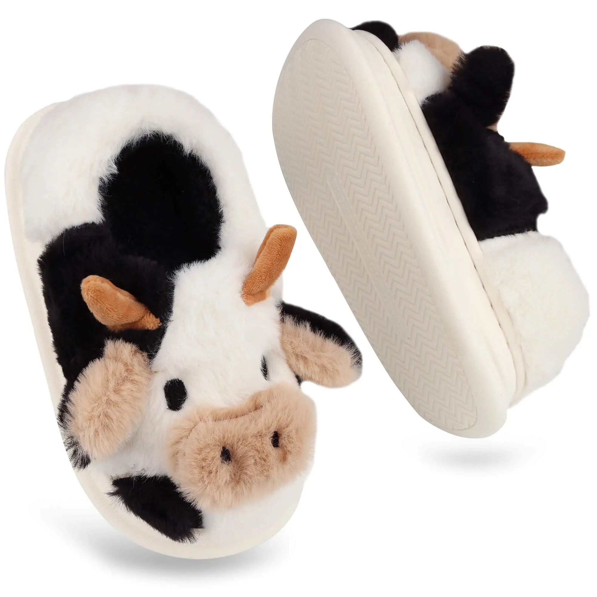 Unique Fuzzy Cow Fur Slippers for Women - Cute Cotton Fluffy Plush Bedroom House Shoes, Comfortable Indoor Living Room Footwear, House Slippers, Bedroom Slippers