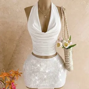 Women's 2-Piece Pink Sequin Vacation Outfit Set