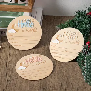 Wooden Hello World Milestone Birth Announcement Sign with Star & Cloud Decor, Vintage Wooden Letter Plaque, Indoor Home Decoration, Perfect Gift for Thanksgiving, Halloween & Christmas, Signage