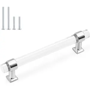 5 Pack Hole Centers 5 Inch Polished Chrome Kitchen Cabinet Pulls,Clear Acrylic Cabinet Handles with Zinc Alloy,Pull Handle for Bedroom Bathroom Cupboards Cabinets