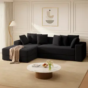 【3 Packages shipping】111''Sectional Cloud Couches L-Shaped Oversized Loveseat Corduroy Couch with Reversible Chaise and 8PC Pillows for Living Room Black