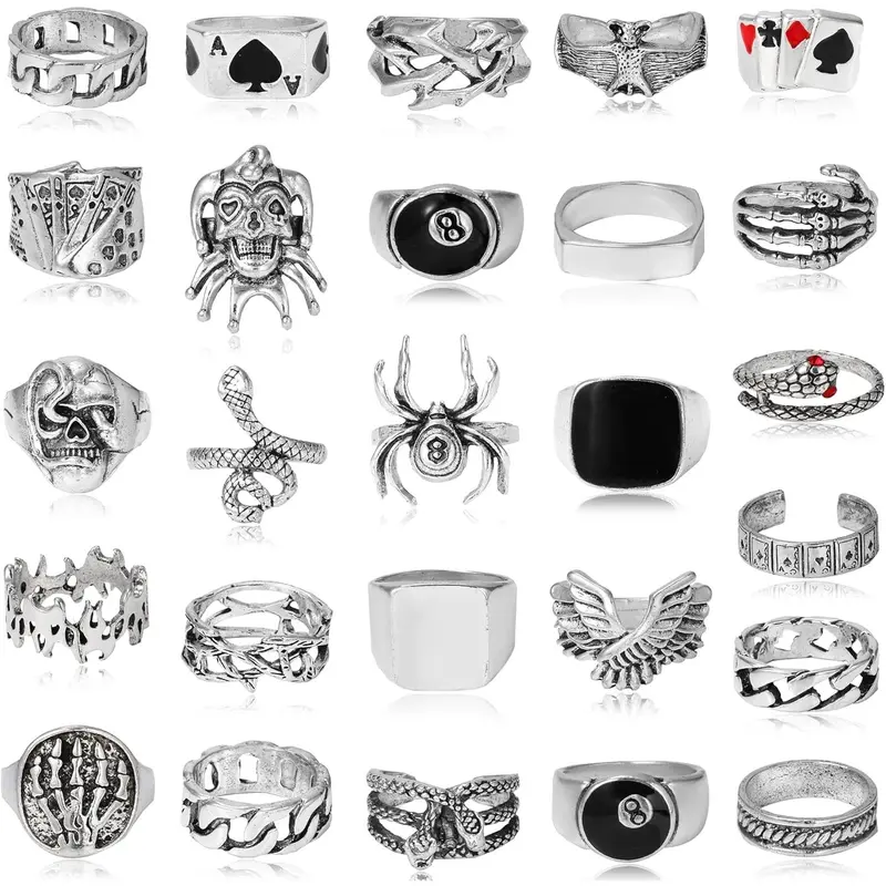 New Goth Men's Skull Ring Stainless Steel With CZ Stone - Sizes 7-15 - Abercrombie & Fitch