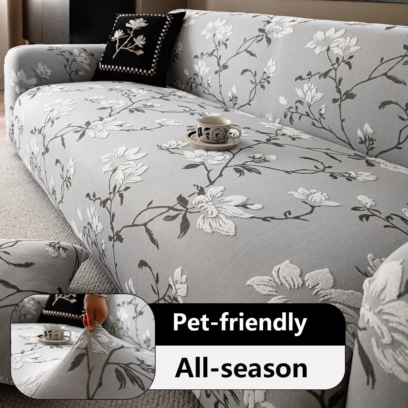 Elastic Sofa Cover Protector, Washable Sofa Protector, Reusable Couch Protector, Sofa Couch Covers, Stretchable Sofa Cover, Universal Fit for All Seasons, Anti-Scratch Cat Protection, Fits Single, 2-Seater, 3-Seater