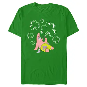 Men's SpongeBob SquarePants Patrick Star Shamrock Bubbles T-Shirt