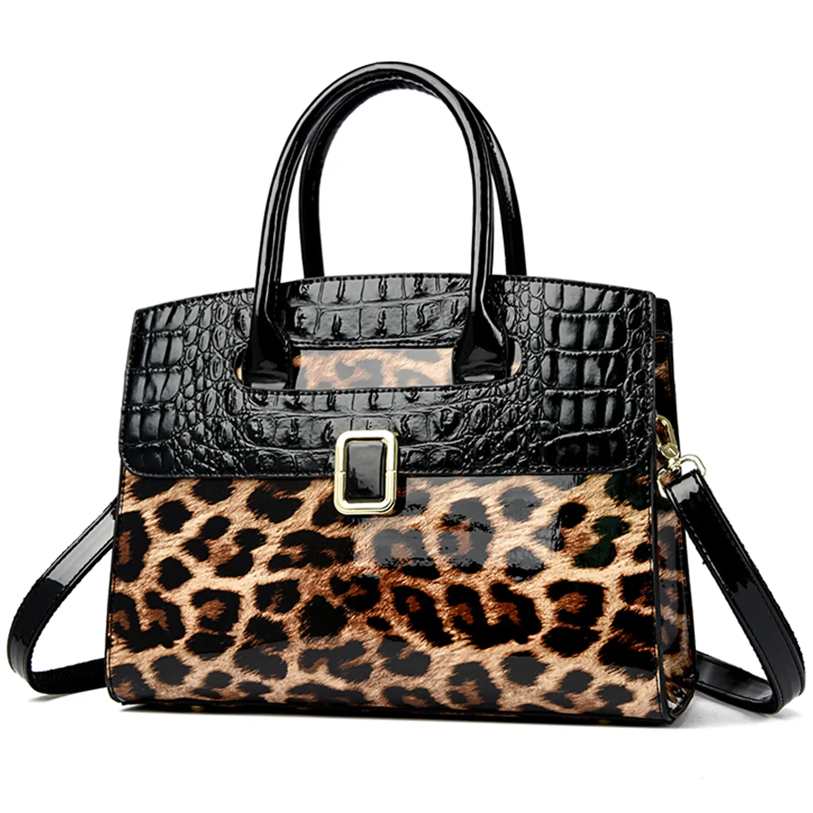 Travistar Women's Leopard Print PU Leather Tote Bag - Animal-themed, Croc-effect, D-handle, Contemporary Women's Handbags with Top Handle-Crossbody Option for Daily Use, Animal-Themed Women's Handbags