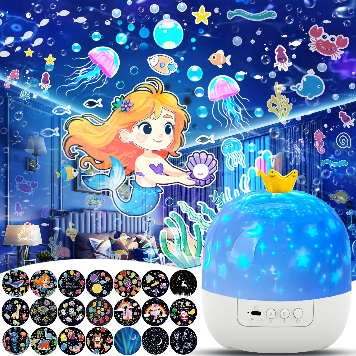 21 Sets of Films, Projector Night Light for Kids Bedroom, Ceiling, Baby Night Light Projector, Star Galaxy Projector for 1-14 Years Old Baby Girls with 360° Rotation for Christmas, Nursery, Room Decor