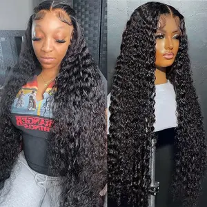 Bling Hair 13x4 Deep Wave Lace Front Wig Human Hair Transparent Lace Frontal Wigs For Women 180 Density Natural Color