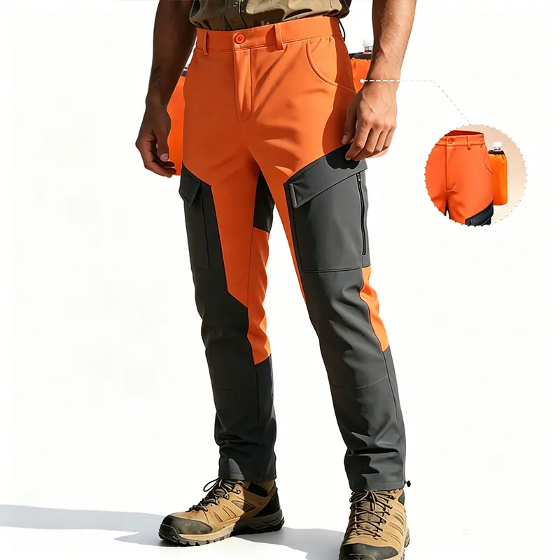 Men’s outdoor color-blocked work pants, spring/summer style, lightweight, breathable, outdoor hiking work pants, insulated work pants.
