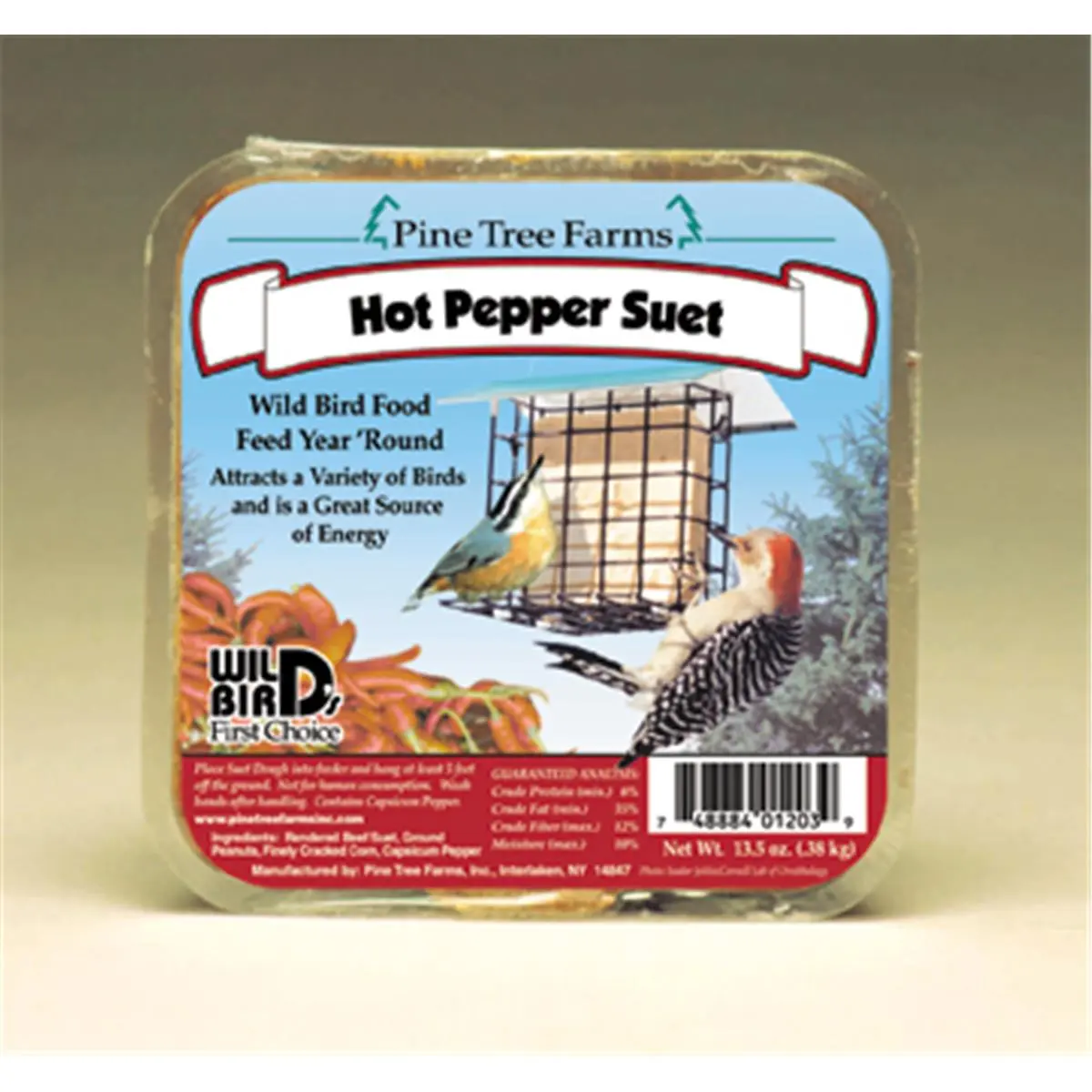 212 MAIN Hot Pepper Suet Cake Wild Bird Food - Pet Feeding Supply with Seed, Peanuts, Beef Kidney Fat, Grain, High Melting Point to Attract a Variety of Birds