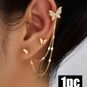 Butterfly Design Micro-Encrusted Cubic Zirconia Ear Cuff And Stud Earring Set - Fashionable Earring for Versatile Wear trendy earring