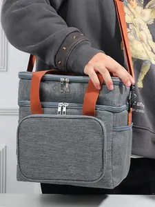 Large Capacity Dual-Layer Lunch Bag, Thickened Crossbody Insulated Picnic Bag, Single Shoulder Aluminum Foil Thermal Bag, Durable Lunch Bag