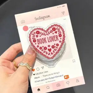 Book Lover Coquette Acrylic Phone Grip: Bookish Heart Magsafe Socket, Book Griptok for Girls