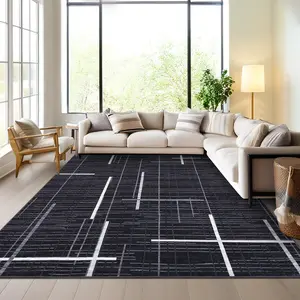 Contemporary Geometric Washable Non-Slip Carpet Runner for Hallway Ultra-Thin Foldable Striped Indoor Rug Stain-Resistant Soft Carpet Strips